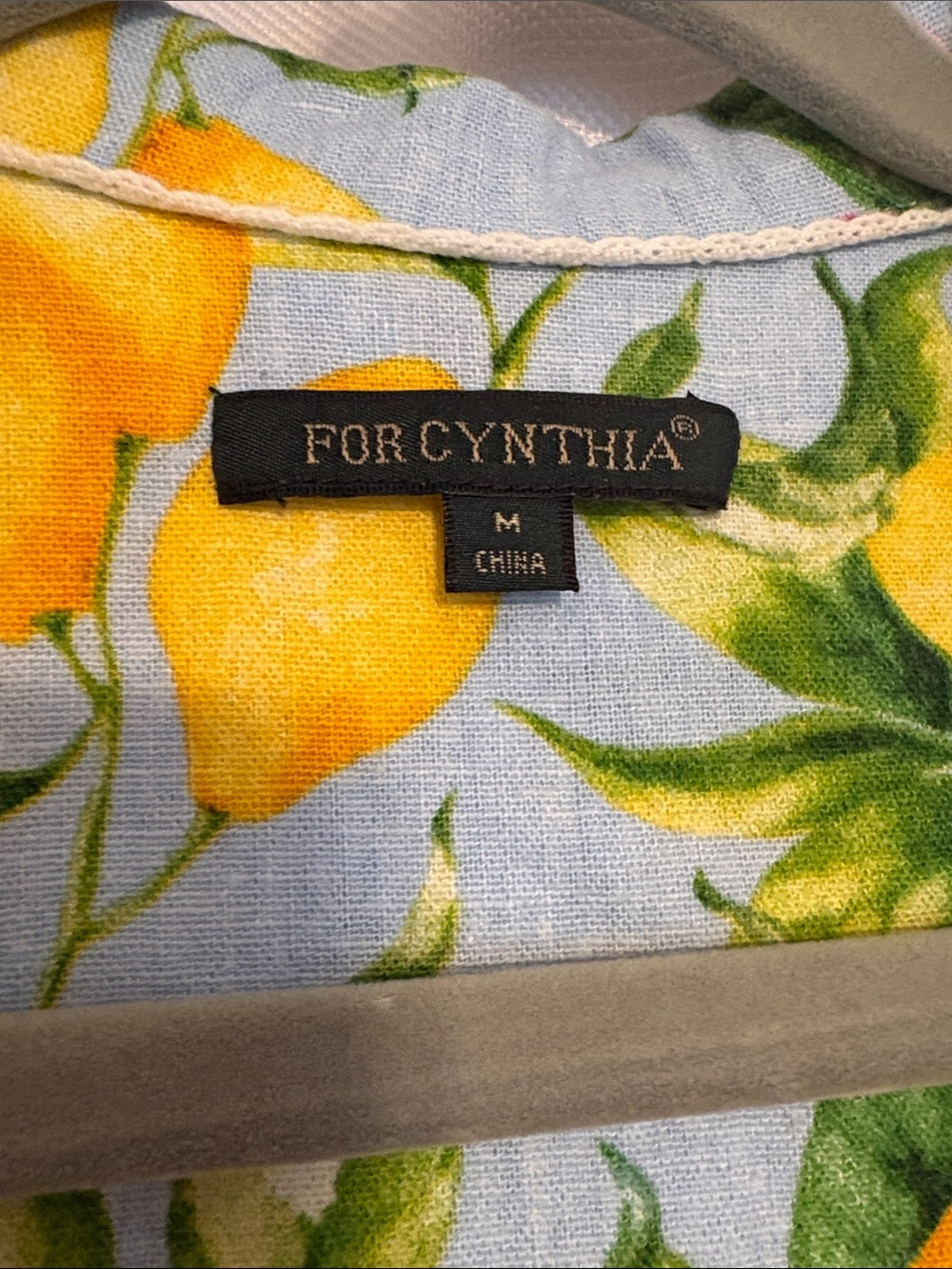 For Cynthia Light Blue Lemon Print Sleeveless Linen Blouse - Picture 2 of 4